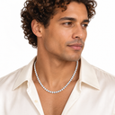 Male model wearing the 4 mm White Gold Moissanite Tennis Chain – Luminity London