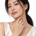 Female model wearing the White Gold Moissanite Hoop Ring – Luminity London
