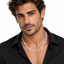 Male model wearing the 5 mm White Gold Tennis Chain – Luminity London