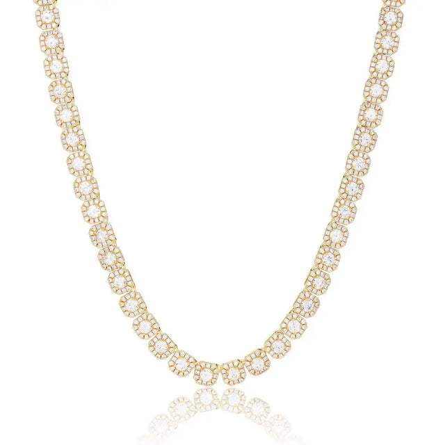 MOISSANITE 925 CLUSTERED TENNIS CHAIN - 10MM GOLD