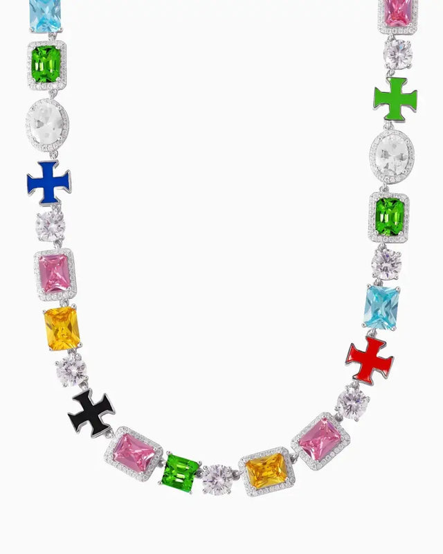 MOISSANITE 925 CROSS & GEMSTONES CHAIN