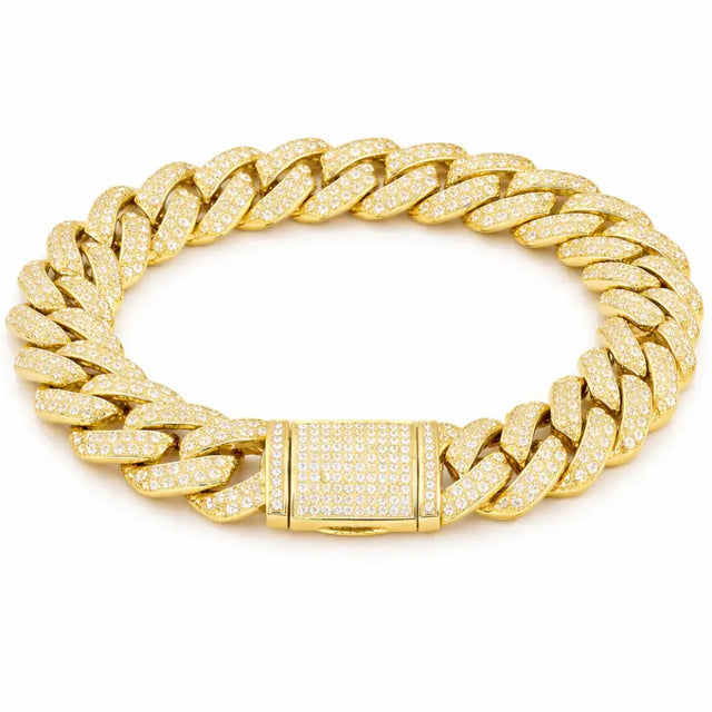 MOISSANITE 925 CUBAN BRACELET 14MM - GOLD