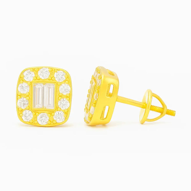 MOISSANITE BAGUETTE SQUARE STUDS 10MM - GOLD