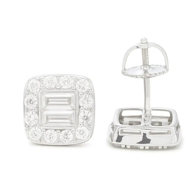 MOISSANITE BAGUETTE SQUARE STUDS 10MM - WHITE GOLD