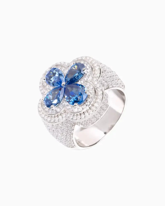 MOISSANITE BLUE LUCKY CLOVER RING