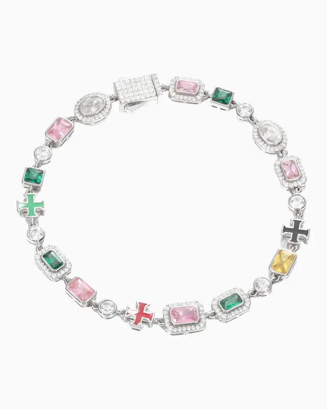 MOISSANITE CROSS & GEMSTONES BRACELET