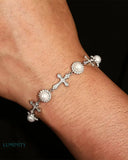 MOISSANITE ICY CROSSES & PEARLS BRACELET Bracelets