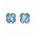 Blue Mother of Pearl clover stud earrings in polished white gold