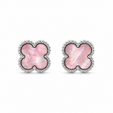 Pink Mother of Pearl clover stud earrings in polished white gold