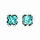 Turquoise Mother of Pearl clover stud earrings in polished white gold