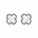 White Mother of Pearl clover stud earrings in polished white gold